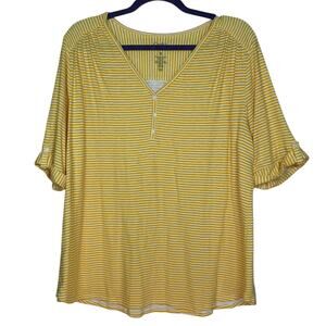 Croft & Barrow yellow and white stripe short sleeve v-neck blouse XXL